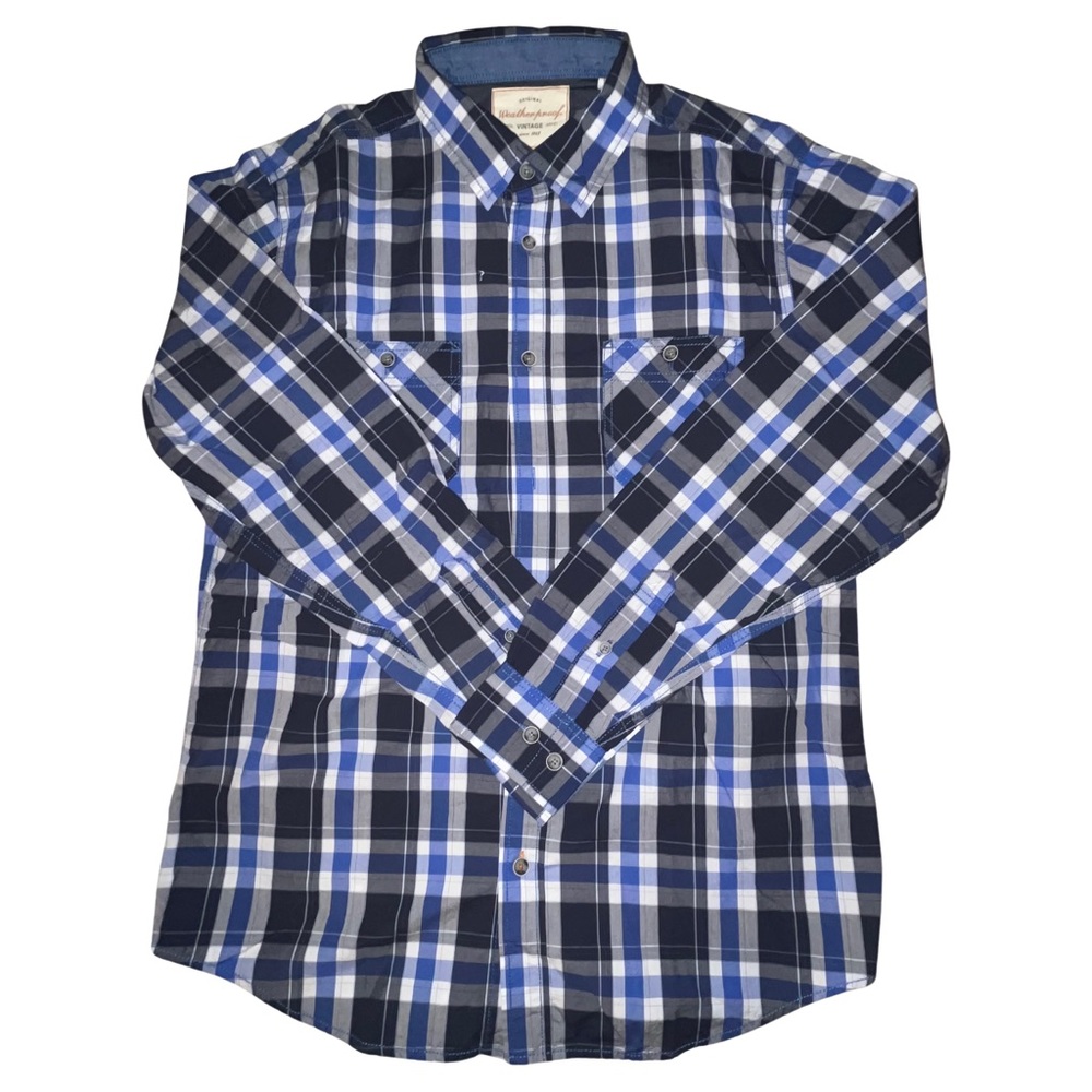 Weatherproof 1948 Mens Button Up Blue Plaid Shirt M